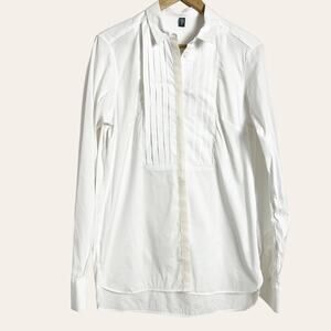 ELEVENTY Women's Solid White Pleated Bib Button Front Long Sleeve Shirt Size 8